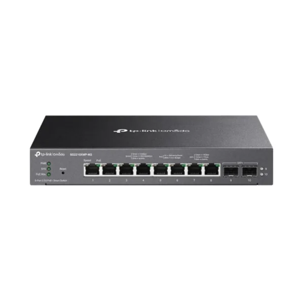 Switch Gigabit cu 8 porturi PoE Omada TP-Link SG2210XMP-M2, 2 x 10GE SFP+, 80 Gbps, MAC 16K, cu management