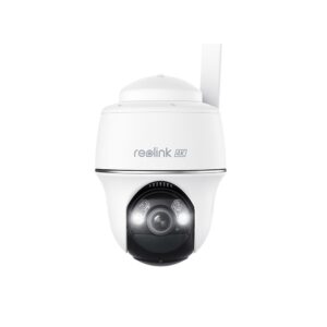RESIGILAT - Camera supraveghere wireless WiFi rotativa Speed Dome Reolink Argus PT Ultra B440, 4K, IR/lumina alba 10 m, microfon, dual band, acumulator 6000 mAh, PIR, slot card