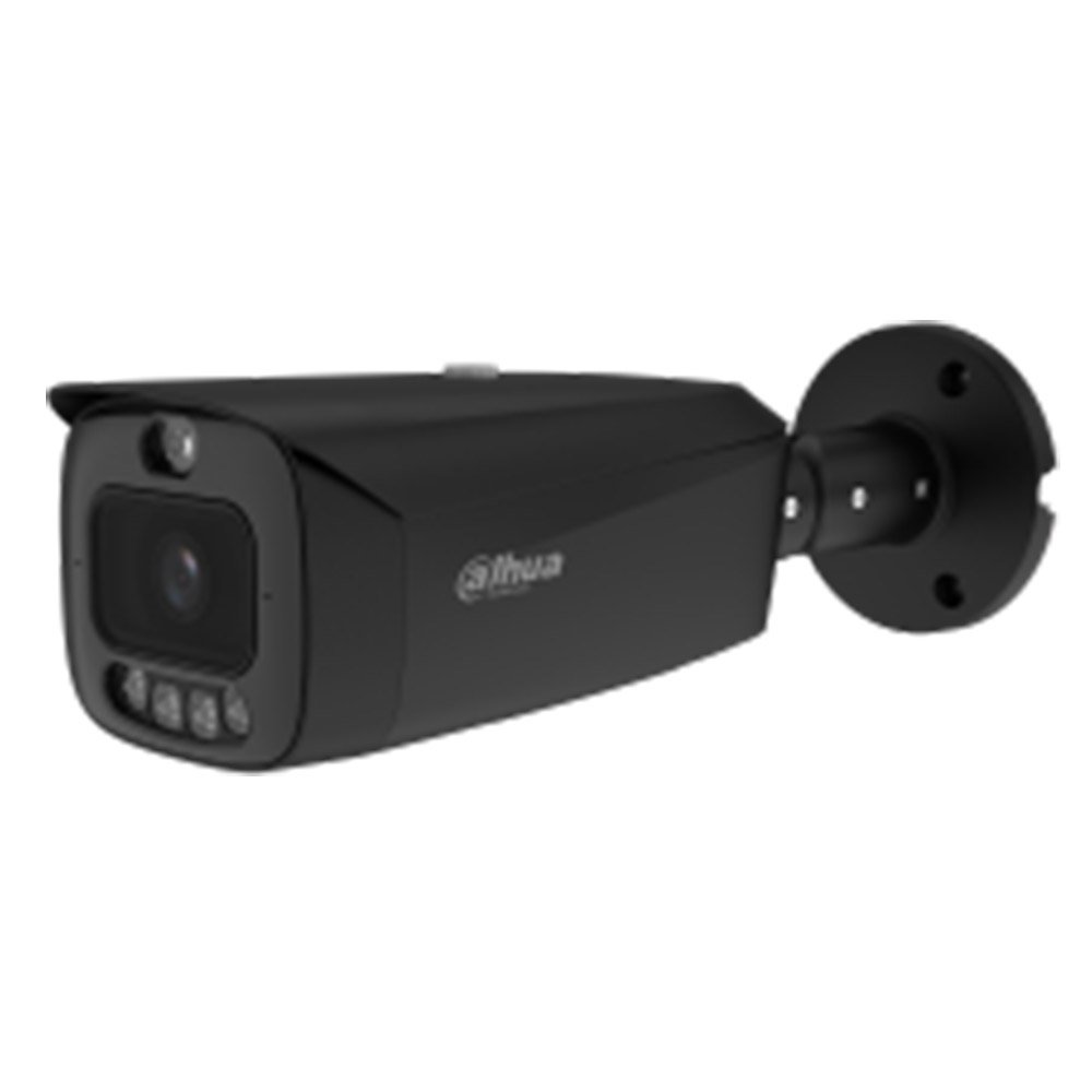 Camera supraveghere exterior IP cu iluminare duala Dahua WizColor TiOC PRO Active Deterrence IPC-HFW3849T1-AS-PV-PRO-BLACK, 8 MP, 2.8 mm, IR 60m, lumina alba 50m, microfon si difuzor, alarma, slot card, PoE, neagra
