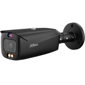 Camera supraveghere exterior IP cu iluminare duala Dahua WizSense Active Deterrence TiOC IPC-HFW3849T1-AS-PV-0360B-S5-BLACK, 8 MP, 3.6 mm, IR/lumina alba 30 m, slot card, microfon si difuzor, detectie miscare, PoE, neagra