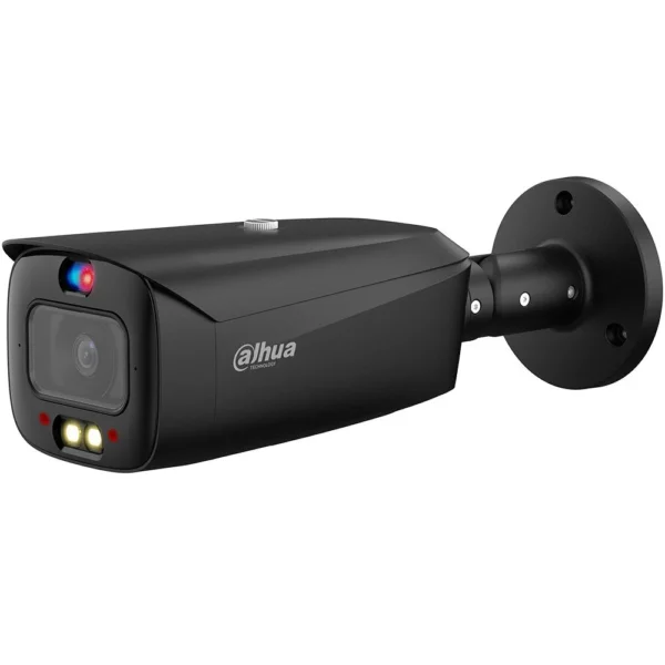 Camera supraveghere exterior IP cu iluminare duala Dahua WizSense Active Deterrence TiOC IPC-HFW3849T1-AS-PV-0360B-S5-BLACK, 8 MP, 3.6 mm, IR/lumina alba 30 m, slot card, microfon si difuzor, detectie miscare, PoE, neagra