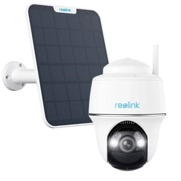 Camera supraveghere rotativa PT wireless WiFi cu panou solar Reolink Argus PT B430, 5 MP, IR / lumina alba 10 m, microfon, difuzor, slot card, detectie persoane / vehicule / animale, acumulator 21.6 Wh
