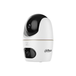 Camera supraveghere WiFi interior Dahua H3D‑3F, Dual‑Lens 3 + 3MP, Pan/Tilt 360, WiFi 6 Dual‑Band, Smart Dual Light, Detectie AI persoane si animale, Auto Tracking, Alarma sonora si luminoasa, Microfon si difuzor, H.265, Slot microSD