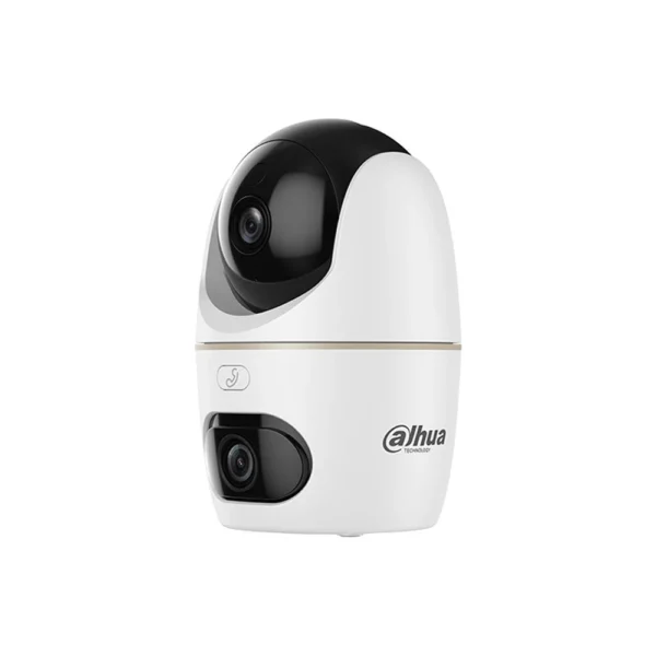 Camera supraveghere WiFi interior Dahua H3D‑3F, Dual‑Lens 3 + 3MP, Pan/Tilt 360, WiFi 6 Dual‑Band, Smart Dual Light, Detectie AI persoane si animale, Auto Tracking, Alarma sonora si luminoasa, Microfon si difuzor, H.265, Slot microSD
