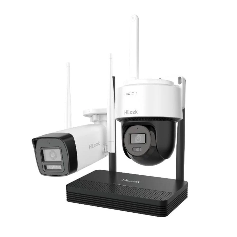 Kit supraveghere WiFi mixt HikVision Easy-Link HiLook IKS-2042BPH-PH/W, 2 MP, 2.8 mm, IR 30 / 25 m, lumina alba 25 m, microfon, difuzor, detectie miscare, slot card
