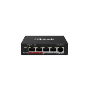 Switch PoE cu 4 porturi HikVision HiLook NS-0105P-35(B), 10/100 Mbps, 1 Gbps, 0.744 Mpps, MAC 1K, fara management