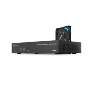 NVR PoE TP-Link VIGI NVR1004H-4P-2TB, 4 canale, 8 MP, buget 53 W,  PoE+, HDMI 4K, VGA, HDD 2 TB inclus