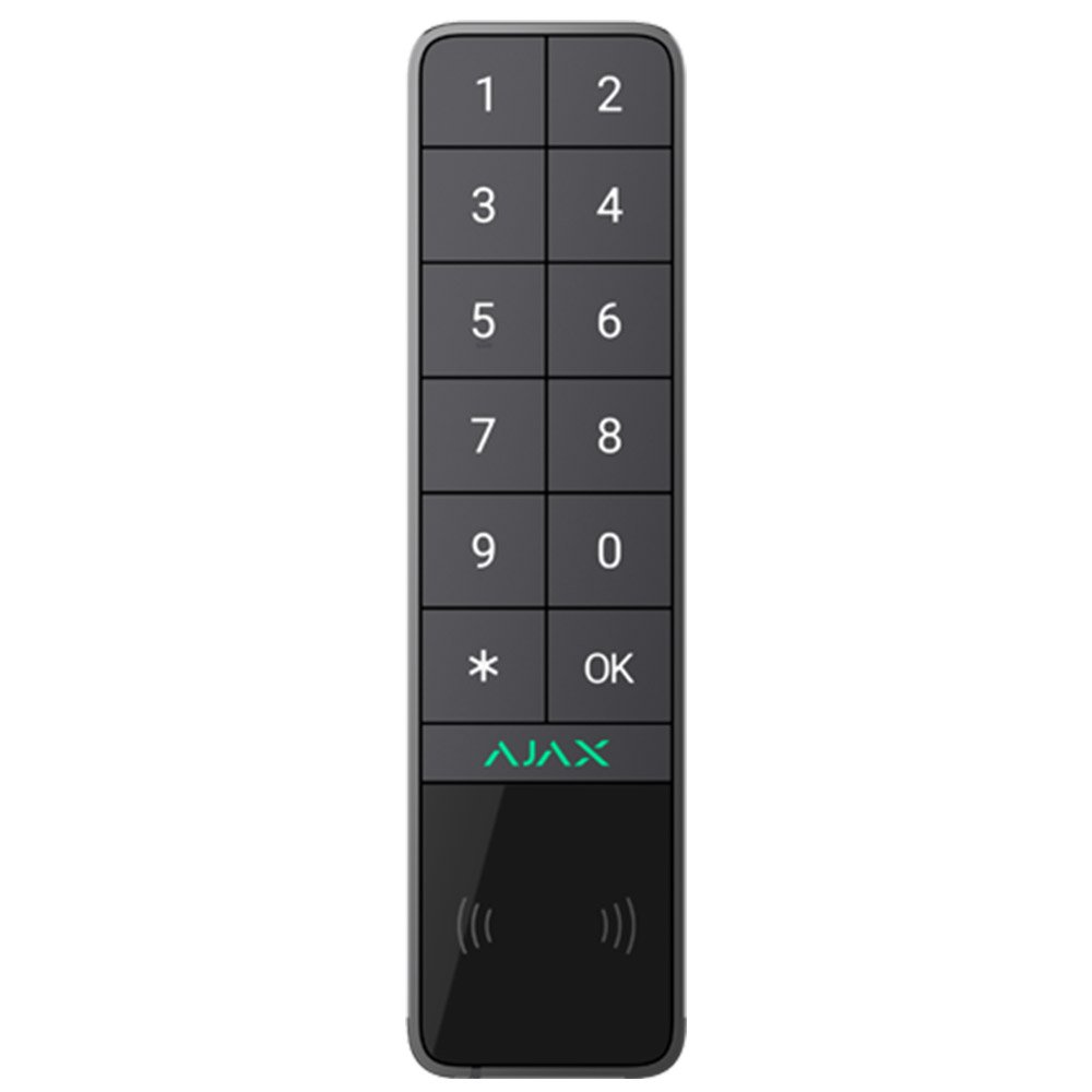 Tastatura exterior wireless Ajax Keypad Outdoor, 868 MHz, Mifare 13.56 MHz, RF 1700 m, compatibil Hub Jeweller, acces prin cod PIN/card/breloc DESFire/smartphone prin Bluetooth, Grad 2, gri